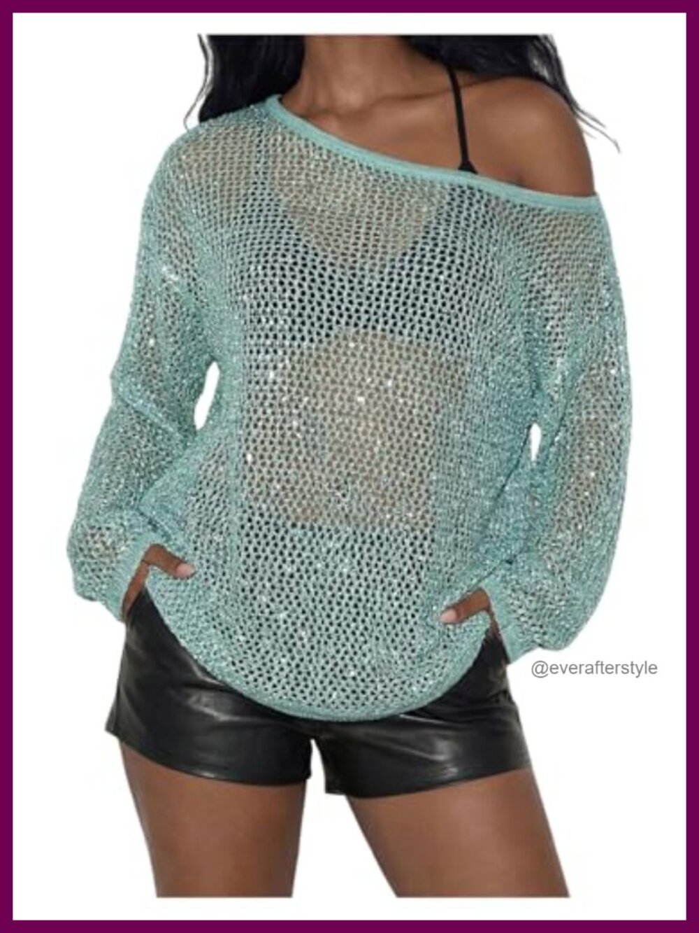 Sequin Crochet Off Shoulder Sweater Knit Pullover Top Long Sleeve